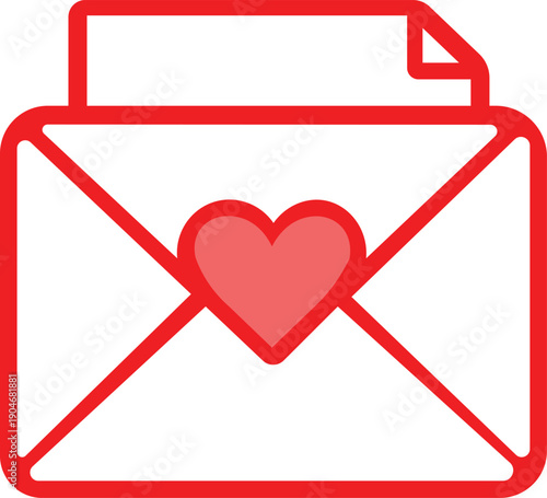 A bright red envelop with a white heart sticking out of it.