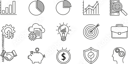 Business Icons: Finance, Growth, Strategy, and Team Collaboration