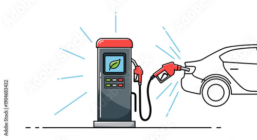 Electric Car Charging at Station Illustration.