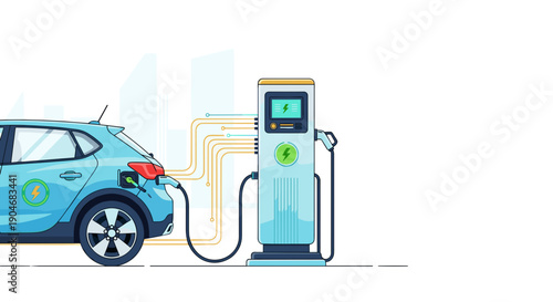 Electric Car Charging at Station.