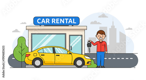 Man Receiving Car Keys from Rental Agency.