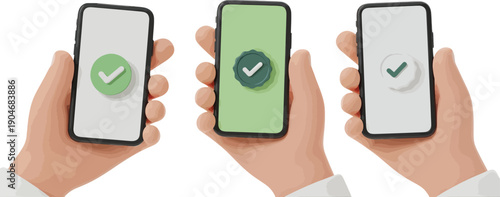 3D Smartphone with Green Check Mark, Success, Confirmation, Approval, Mobile Payment, Validation, and Digital Transaction Illustration