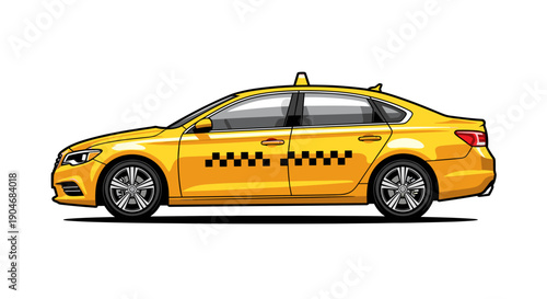 Yellow Taxi Cab Side View Illustration.