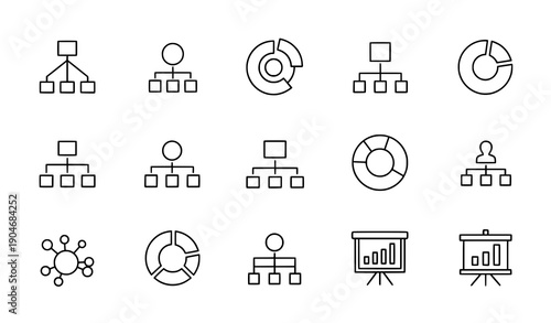 Thin line diagram icon set editable stroke data network hierarchy vector collection