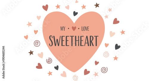 Valentine's Day sweetheart heart surrounded by cute stars and symbols