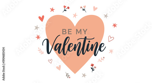 Valentines day card with heart and flowers on white background illustration