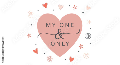 Valentine's Day illustration of heart with romantic quote and cute decorations