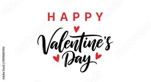 Happy Valentine's Day Greeting Card with Hearts and Calligraphy