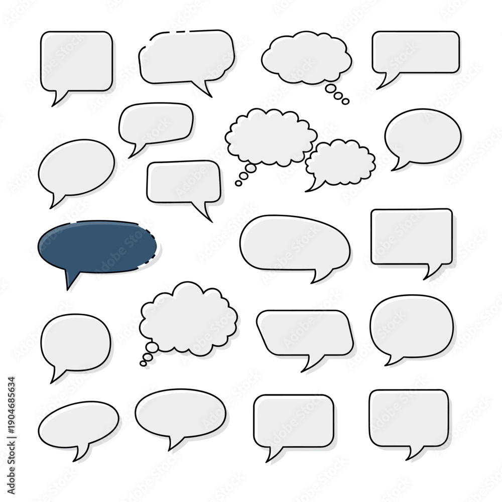 Fototapeta premium Diverse Collection of Stylized Speech Bubbles and Thought Clouds for Communication Design