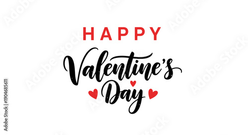 Happy Valentine's Day Greeting with Red Hearts and Black Text