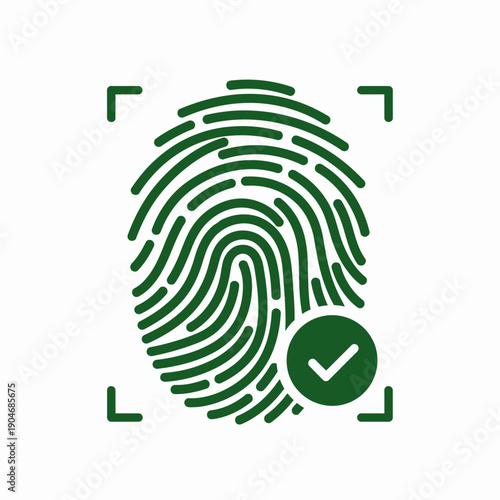Digital Fingerprint Scan with Check Mark for Identity Verification and Security Concept