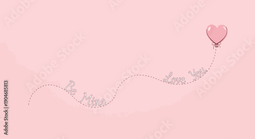 Pink heart balloon floats with love message on Valentine's Day