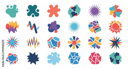 Collection of Diverse Abstract Geometric and Organic Shapes in Vibrant Colors