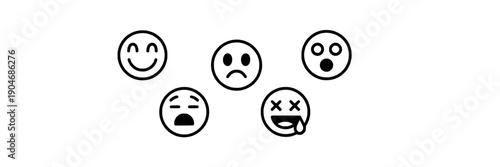 Emoticons simple line set with various facial expressions and emotions featuring feelings, sentiment, mood with reaction and icons elements for symbols, smiley projects, clean composition on simple