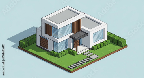 Modern Isometric House Architecture Design.