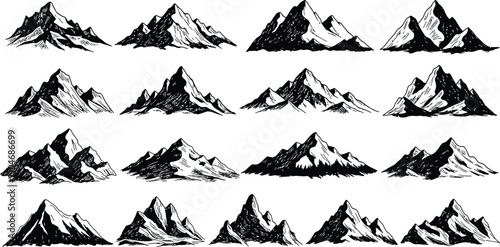 Hand-Sketch Style Mountain Peaks Collection Vector Graphics