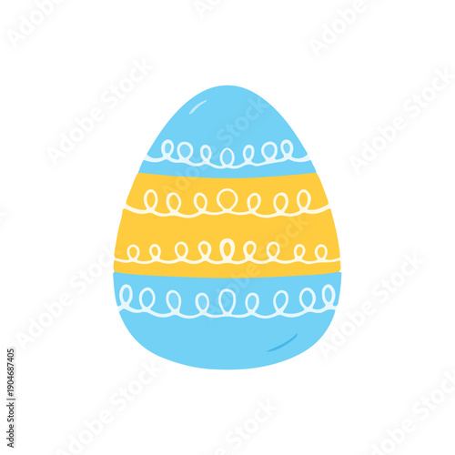 Colorful Decorated Easter Egg with Blue and Yellow Patterns