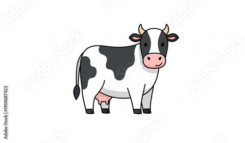 Cute Spotted Milk Cow Farm Animal Flat Vector Illustration Isolated on White Background