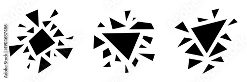 Diamonds shattered set with black triangular shapes and fragments featuring broken, luxury, jewelry with precious and stones elements for gemstones, vector projects, clean composition on simple
