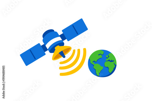 Satellite sends signals to Earth to support communication and data transfer for various applications in different fields of study and industry