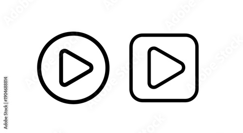 Circle and Square Play Button Icons, Versatile Icons for Media Player Interfaces