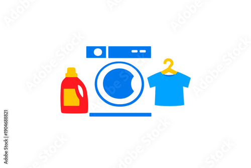 Washing machine with clothes and detergent placed in a laundry room during a weekend cleaning session