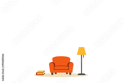 Cozy chair with lamp and book in a simple setting during daytime