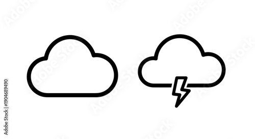 Cloud and Lightning Icons: Weather, Data Storage, and Digital Services Symbols