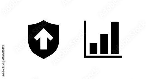 Shield with Upward Arrow Icon and Bar Chart, Security and Growth Concept