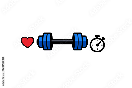Fitness symbols show love for health, weights, and the importance of time in workouts, encouraging a strong commitment to physical activity and well-being