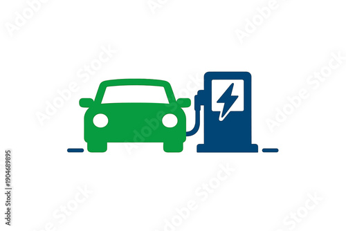 Electric car connects to charging station at a city location during daylight for energy replenishment while promoting eco-friendly transport