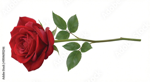 Single Red Rose Realistic Vector Illustration