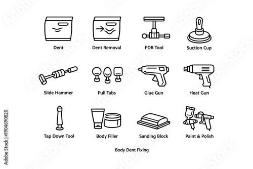 Automotive body repair tools for dent removal and surface restoration
