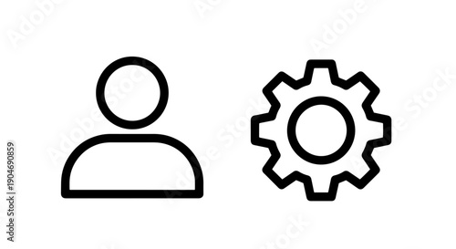 User icon paired with a gear symbol, representing user settings, profile management, or technical support.