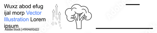 Sustainability, environment, growth, clean energy, nature, minimalism. Abstract tree with upward arrows and text. Sustainability and environment concept