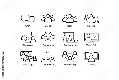Set of business communication and collaboration icons for digital platforms