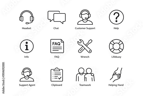Customer support icons for help and communication services