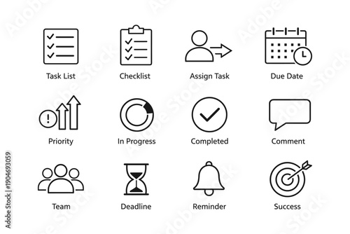 Task management icons for organization and productivity