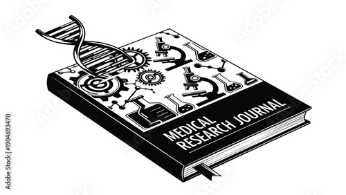 Medical Research Journal and Open Study Report Illustration Representing Clinical Publication and Scientific Review Vector Illustration