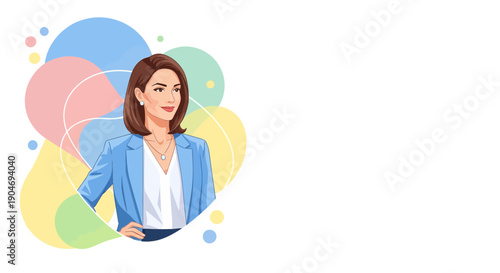 Confident Bussines woman standing with hands on hips in a modern office environment illustration