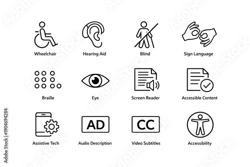 Inclusive icons depicting accessibility and assistive technologies