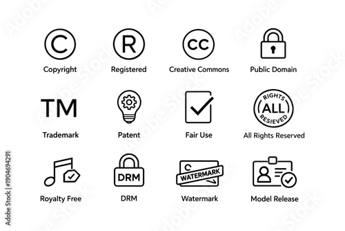 Copyright icons overview: creative commons drm trademark public domain