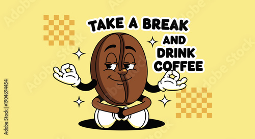 Relaxing Coffee Bean Meditating, Taking a Break and Drinking Coffee