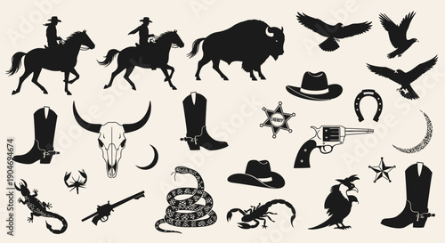Wild West Silhouette Collection: Cowboys, Horses, Bison, and More Western Icons