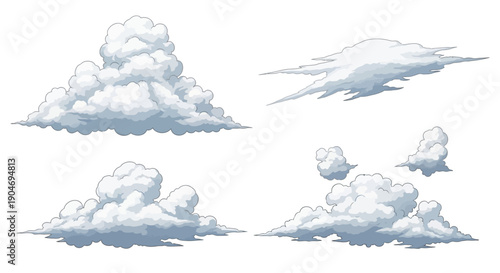 Set of Stylized Clouds with Dramatic Shading for Digital Art and Design