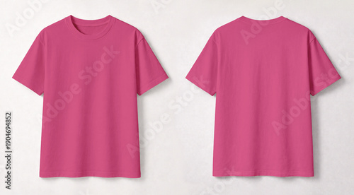 Obraz na płótnie Blank Hot Pink T-Shirt Mockup Template Front and Back Views Isolated on White Ba
