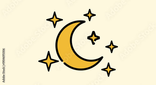 Cute crescent moon with sparkling stars illustration