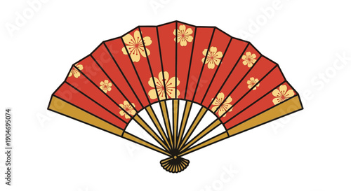 Traditional Japanese folding fan with cherry blossom pattern.