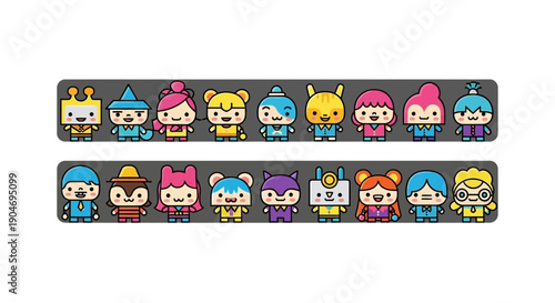 Collection of Diverse and Whimsical Kawaii Characters in Vector Art Style