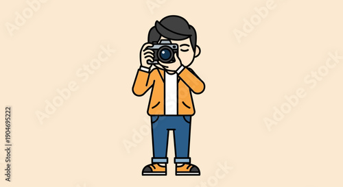 Cartoon person taking a photo with a camera